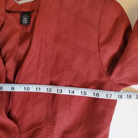 White House Black Market Women's Blazer Size 4 Rust Orange Cotton Linen Jacket - Picture 6 of 12
